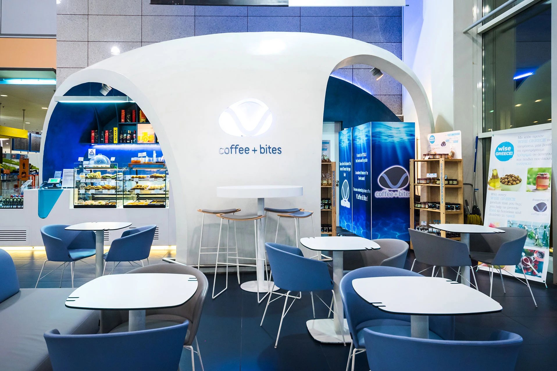 Coffee + Bites (ATHENS INTERNATIONAL AIRPORT) custom furniture project by Spanopoulos Furniture