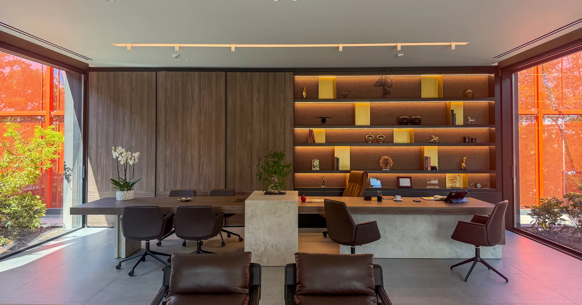 Interior of ELETRO's headquarters in Athens with bespoke furniture and wall cladding by Spanopoulos Furniture.